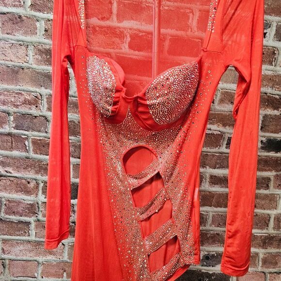 Women's Rhinestone Mesh Bodycon Dance Dress Medium - Picture 3 of 6